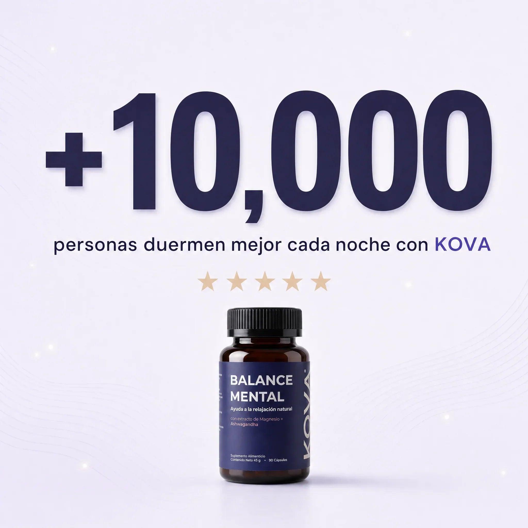 Más de 10,000 personas duermen mejor cada noche con KOVA Balance Mental. Suplemento 5 estrellas de Glicinato de Magnesio y Ashwagandha.